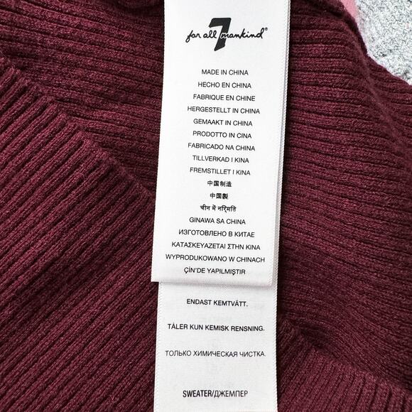 7 For All Mankind Wool Blend Boat Neck Ribbed Knit Sweater Top Burgundy XL NWT - Picture 8 of 11